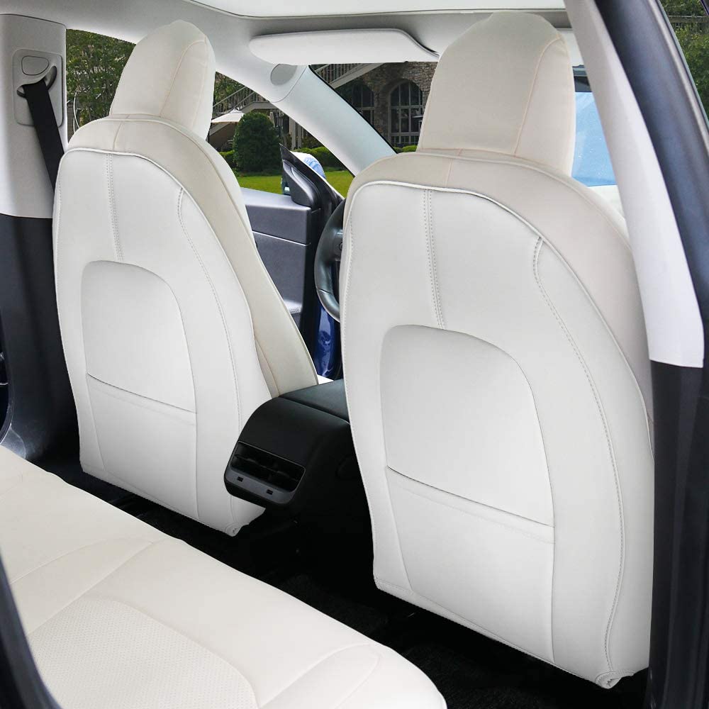Lattice Leather Seat Back Protector for Tesla Model 3 2017-2023.10 & Model Y 2020-2024 White