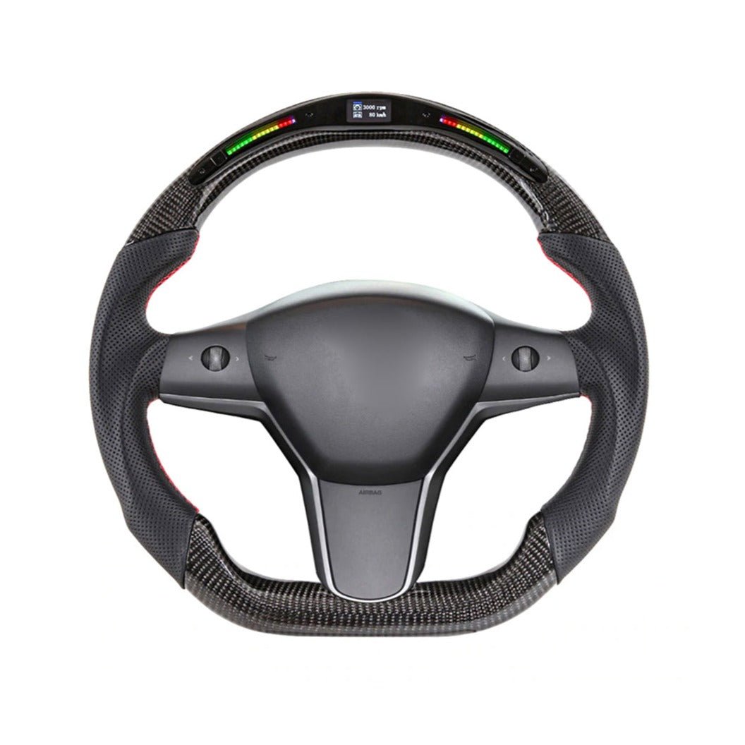 Model 3 / Y LED Sport Carbon Fiber Steering Wheel 【Style 4】 Model 3 2017-2023.8 / Yes / Glossy Carbon Fiber
