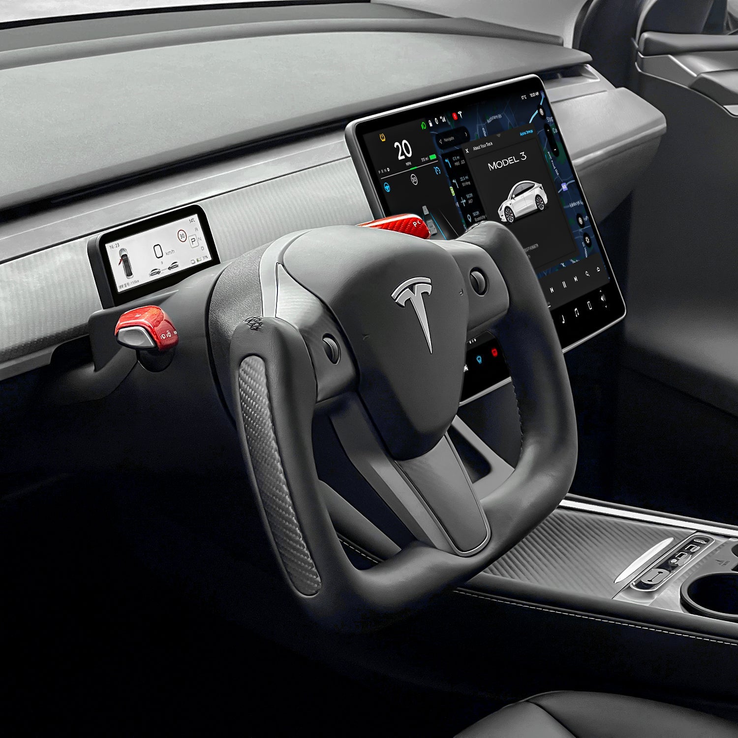 TESERY Yoke Carbon Fiber Steering Wheel for Tesla Model 3 / Y