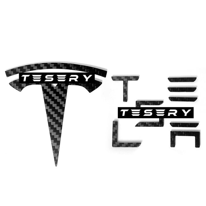 TESERY Logo Cover Front Badge Rear Letters Emblem for Tesla Model 3 / Y - Real Carbon Fiber ModelY-Light Pink