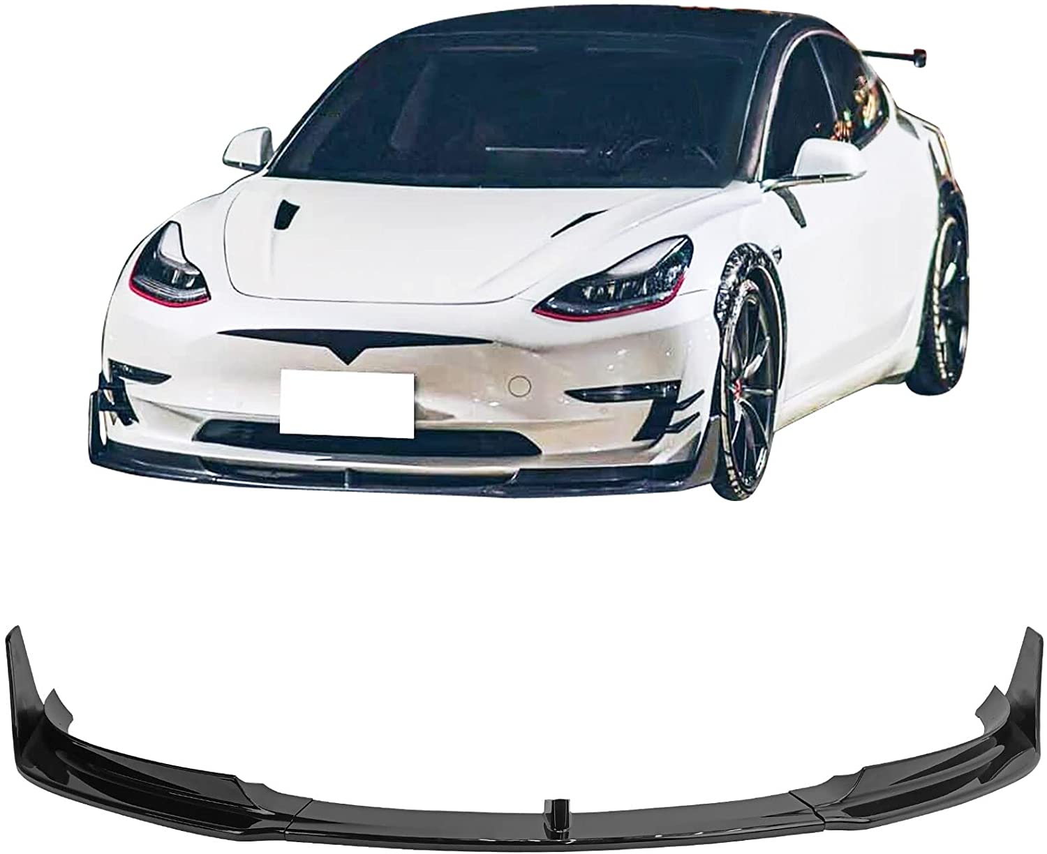 Tesla Model 3 フロントリップスポイラー V スタイル - リアルカーボン