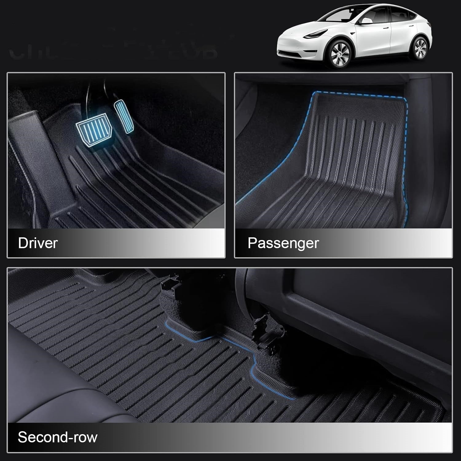 All Weather TPE Floor Mats for Tesla Model Y 7 Seats - Tesery Official Store