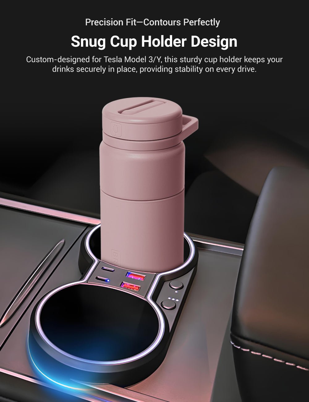 Console Cup Holder Expansion Dock with Lighting for Tesla Model 3/Y - Tesery Official Store