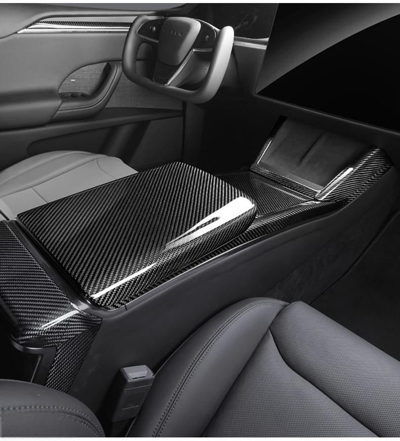 Armrest Box Dry Carbon Fiber Overlay for Model S/X 2021+