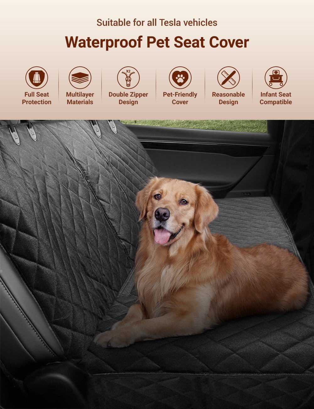 Dog Seat Cover With Double Zipper for Model 3/Y/S/X/Cybertruck - Tesery Official Store