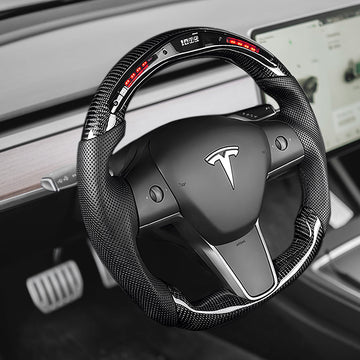 LED Carbon Fiber Steering Wheel with Lights for Tesla Model 3 / Y【Style 4】