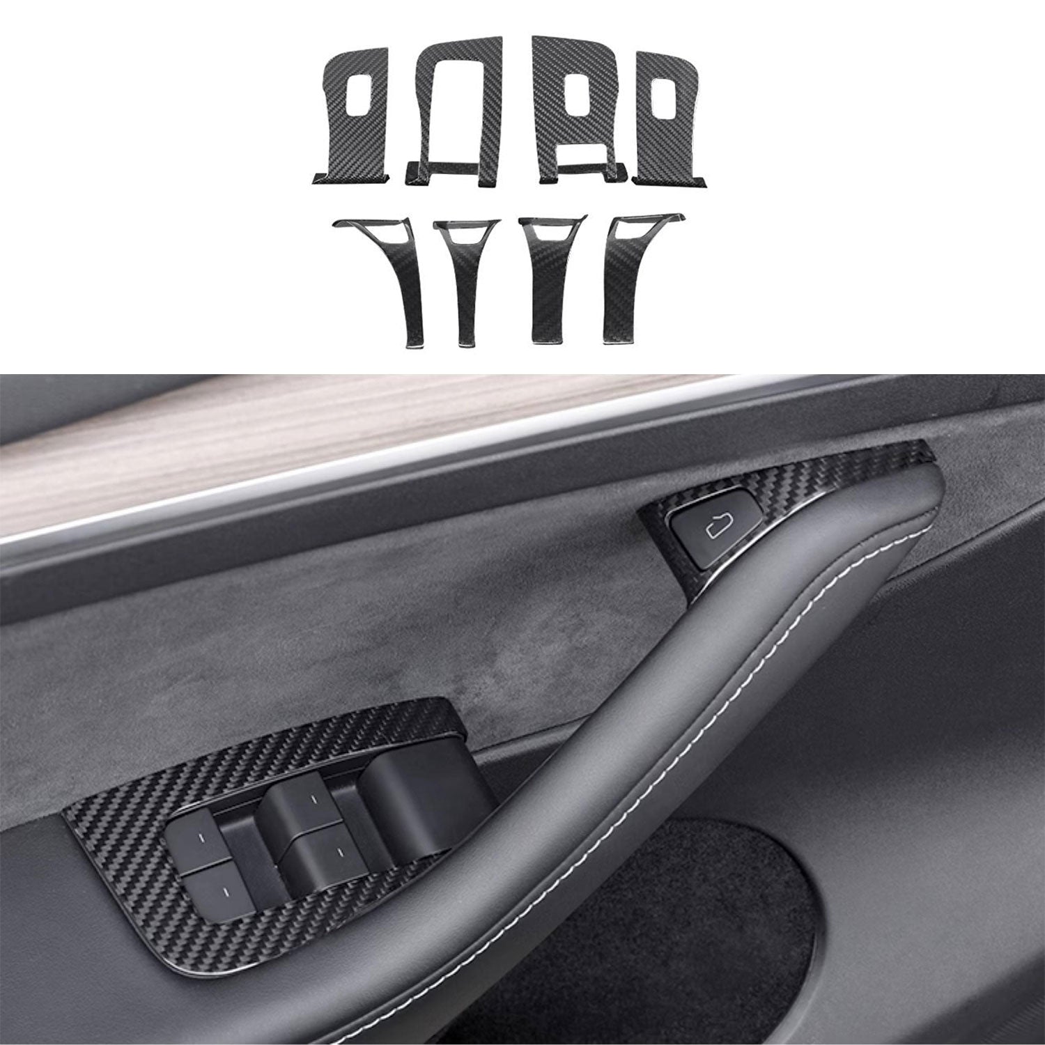 Model 3 / Y Window & Door Switch Covers - Carbon Fiber Interior Mods（Left & Right Hand） - Tesery Official Store