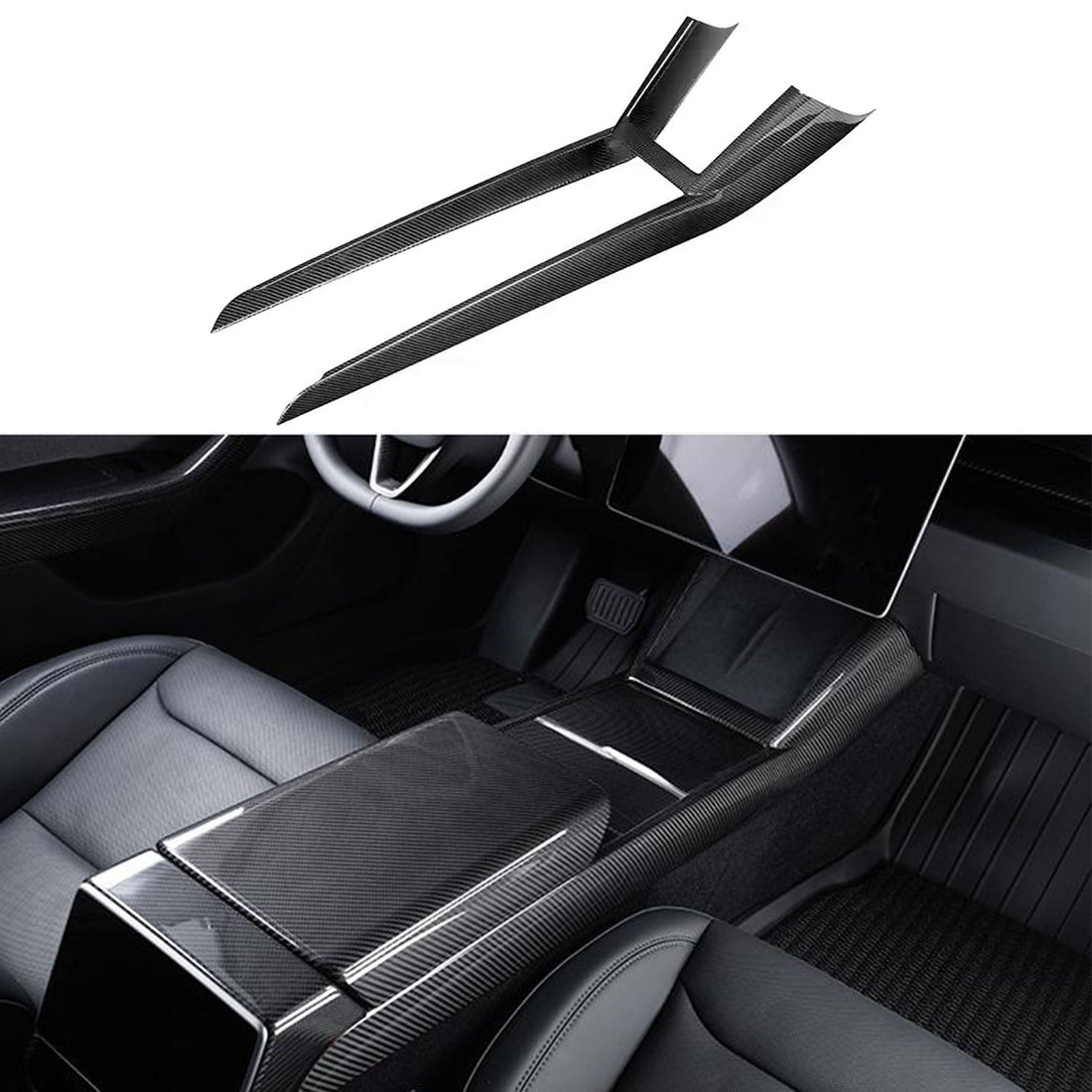 Real Dry Carbon Fiber Center Console Combo Side Panel & Charging Pad Overlay for Model 3 Highland & New Model Y - Tesery Official Store