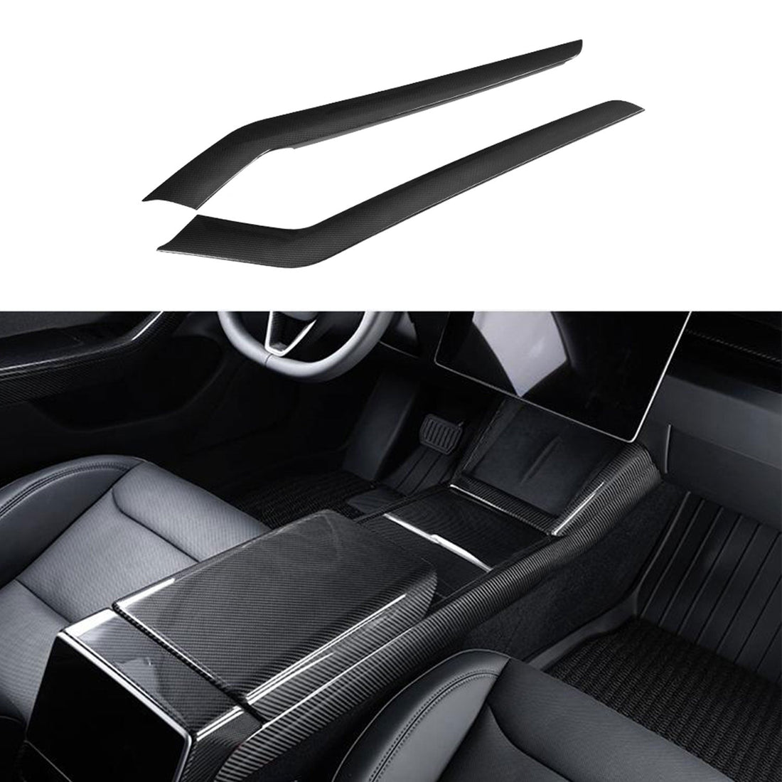 Real Dry Carbon Fiber Center Console Side Panel Overlays for Model 3 Highland & New Model Y (2 Pieces) - Tesery Official Store