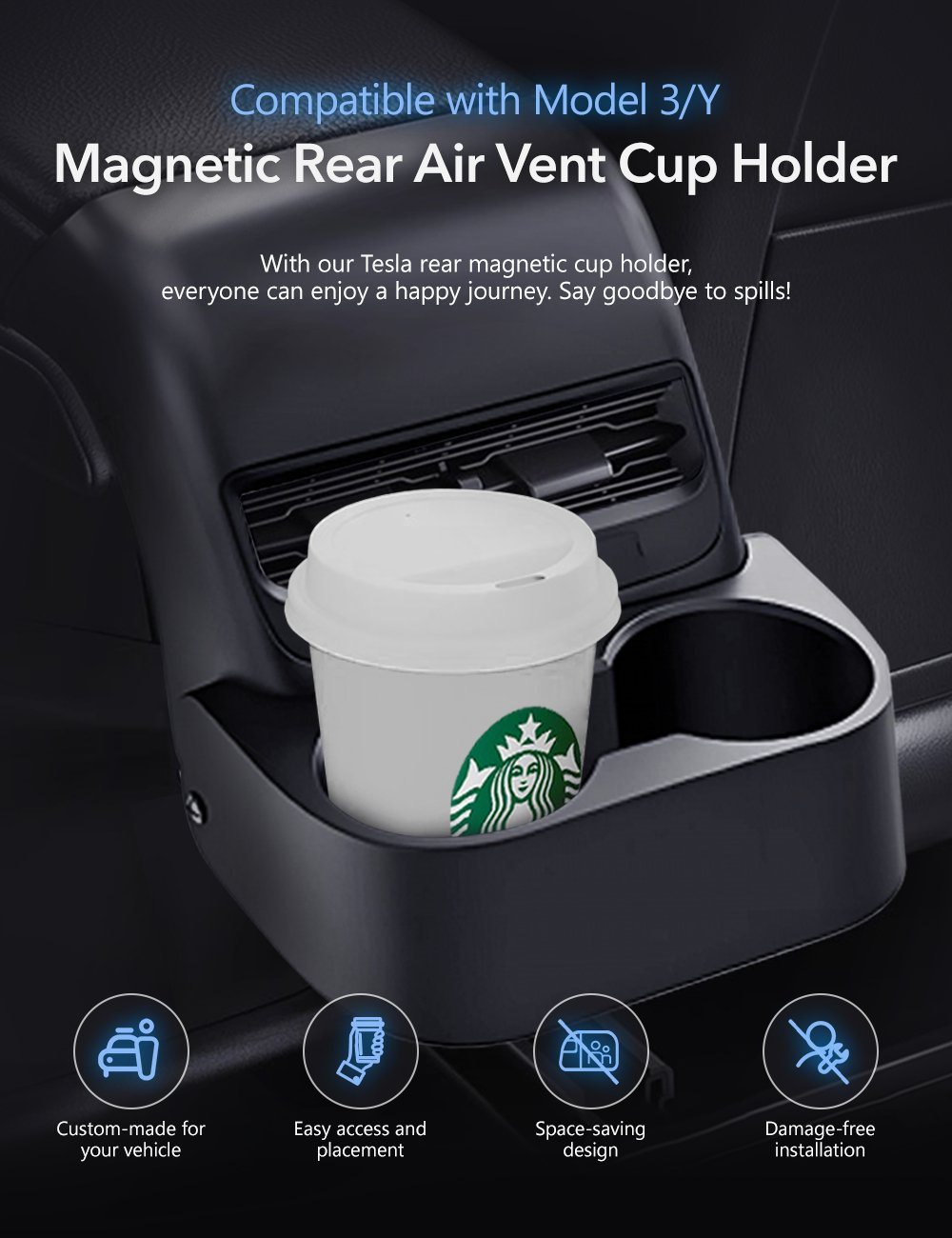 Rear Air Vent Cover Cup Holder for Tesla Model 3/Y - Tesery Official Store