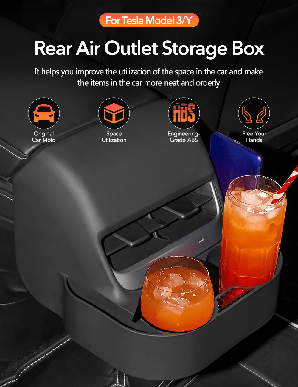 Rear Air Vent Cup Holder Storage Box For Tesla Model 3/Y - Tesery Official Store