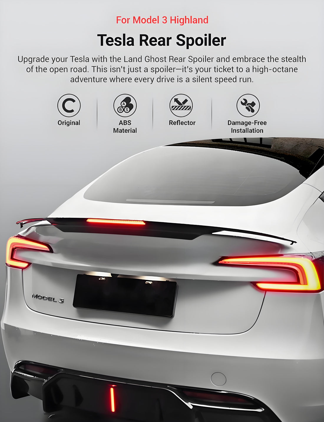 Rear Led Spoiler for Tesla Model 3 Highland - Tesery Official Store