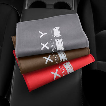 Suede Coral Velvet Dobbelt-sidet bil håndklæde til Tesla Model 3/Y/X/S