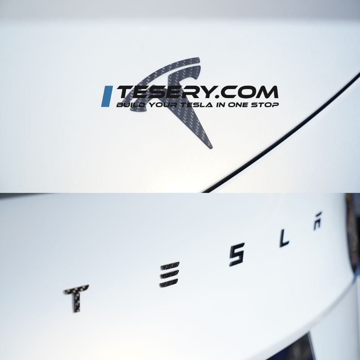 TESERY Logo Cover Front Badge Rear Letters Emblem for Tesla Model 3 highland / Y - Real Carbon Fiber Exterior - Tesery Official Store