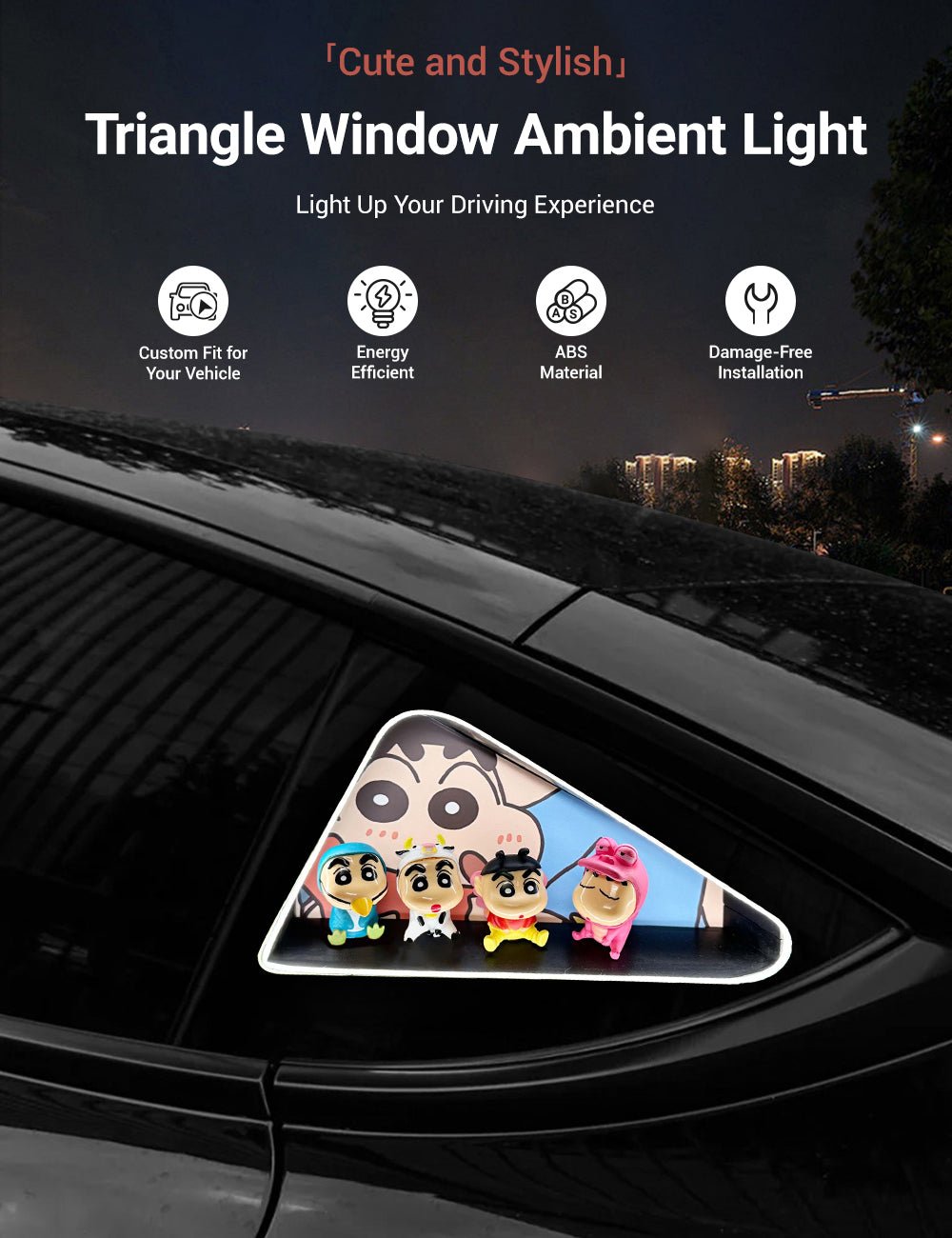 Triangle Window Ambient Light For Tesla Model 3/Y【Crayon Shin - chan】 - Tesery Official Store