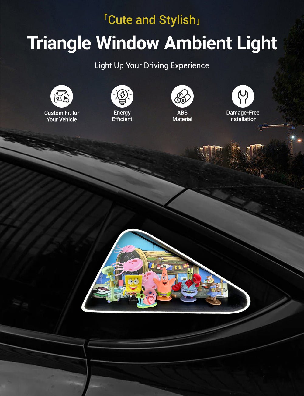 Triangle Window Ambient Light For Tesla Model 3/Y【SpongeBob SquarePants】 - Tesery Official Store