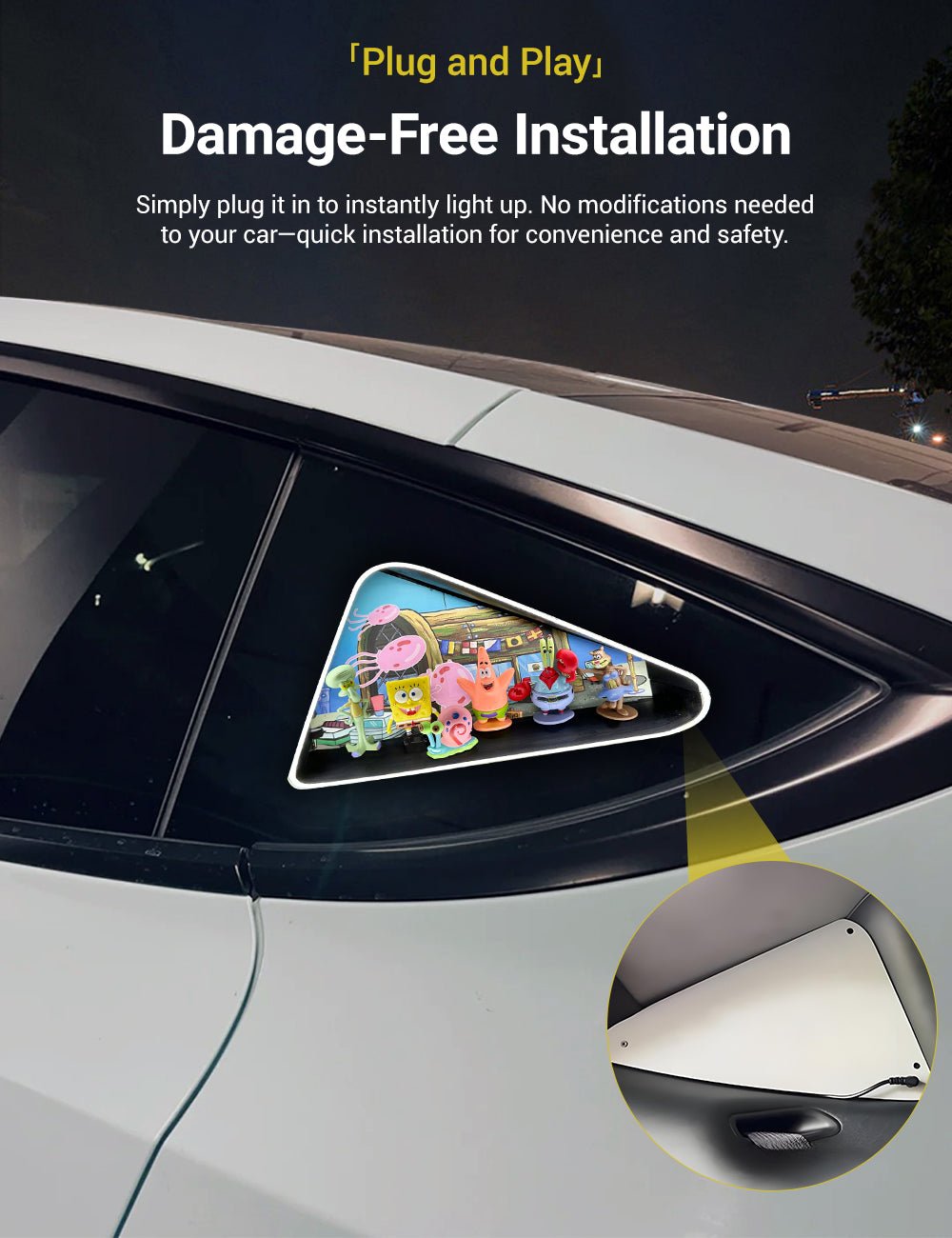 Triangle Window Ambient Light For Tesla Model 3/Y【SpongeBob SquarePants】 - Tesery Official Store