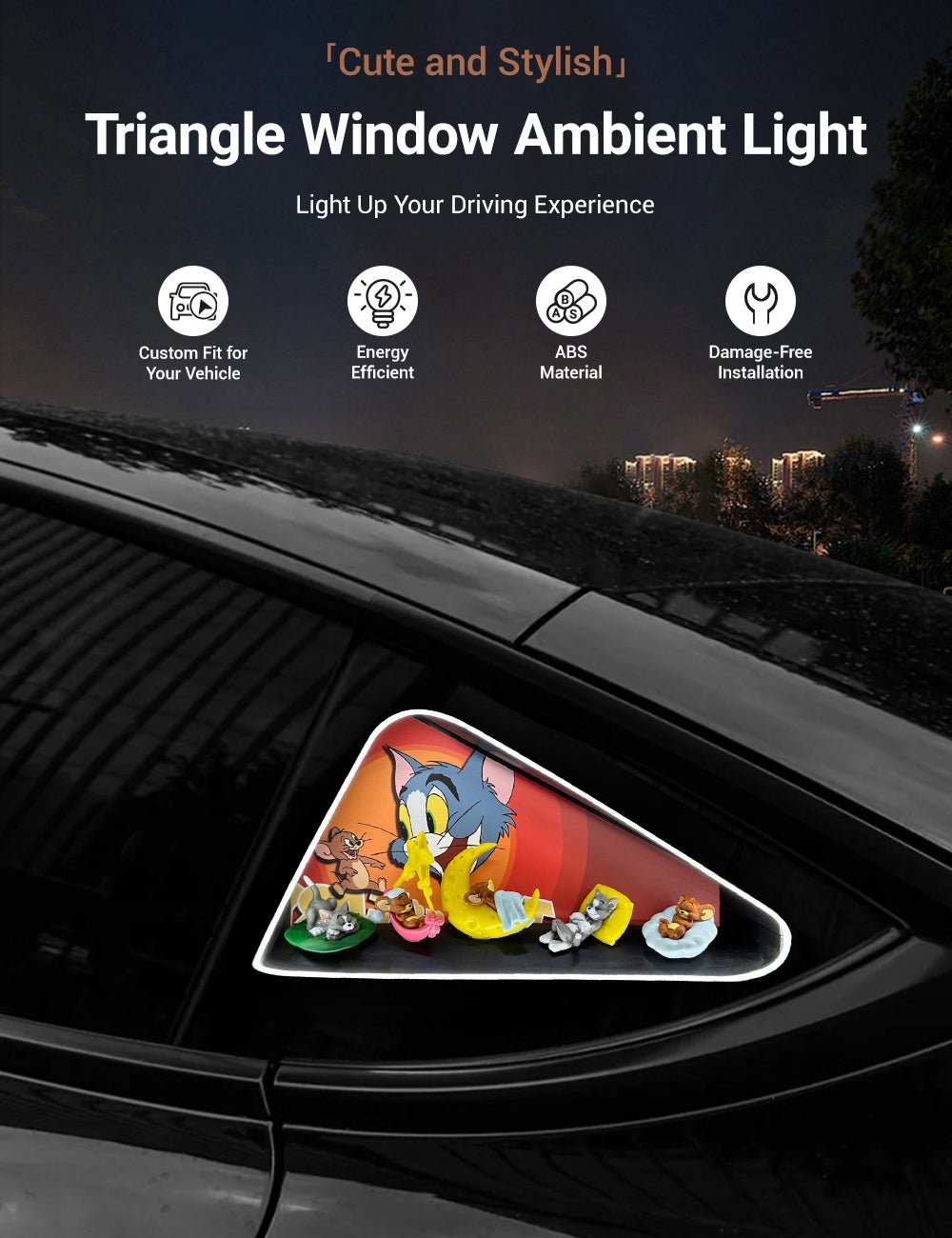 Triangle Window Ambient Light For Tesla Model 3/Y【Tom and Jerry】 - Tesery Official Store