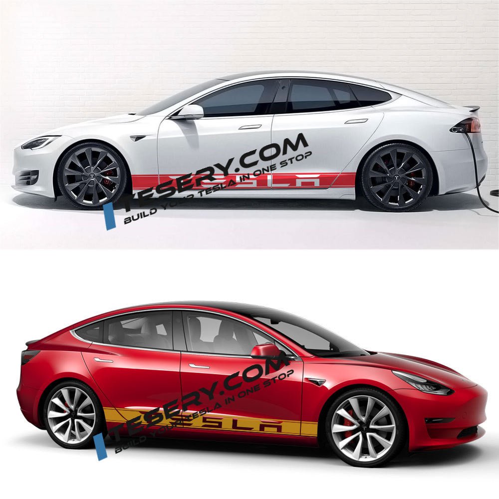 Car Door Side Skirt Stripes Sill Sticker Body Decal for Tesla Model S/3/X/Y (2pcs/set) Style 3 / Black