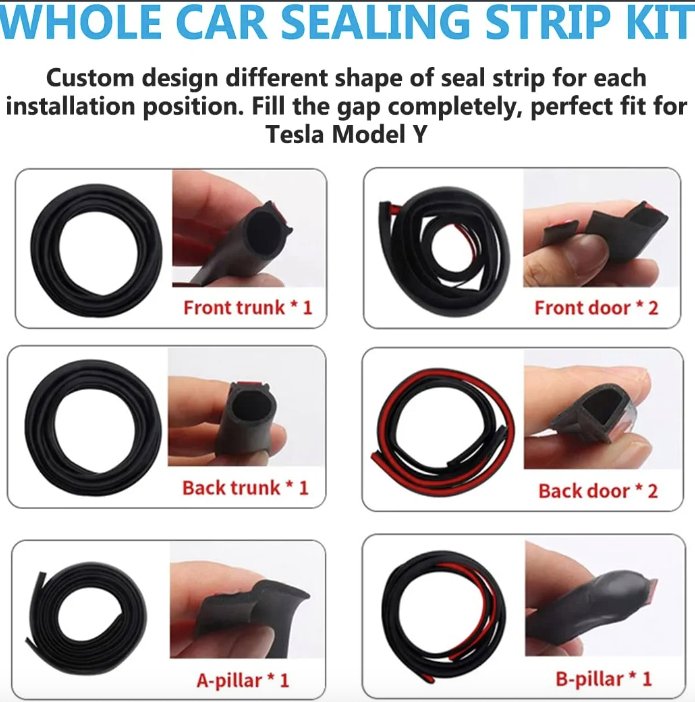 Door Seal Rubber Kit Full-Body Noise Reduction for Model Y 2020-2023