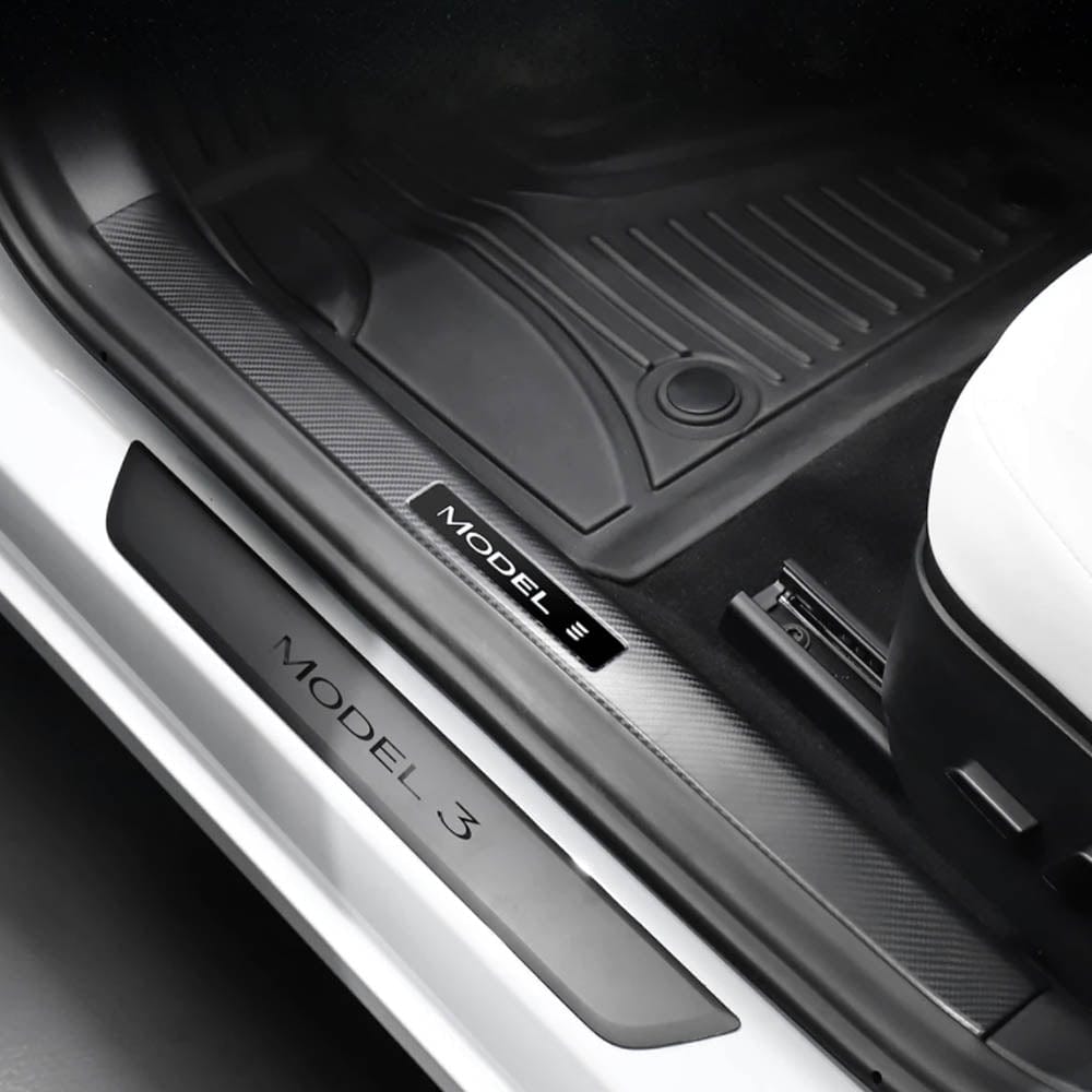 For Tesla Model 3 Accessories Protective Interior Sticker Car Styling PU  leather Carbon fiber Style Door Sill Strip Scuff – labākās preces interneta  veikalā Joom Geek