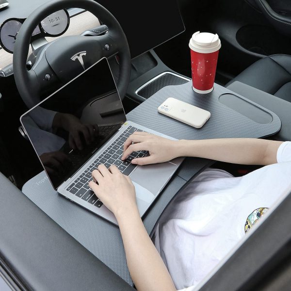 Foldable Laptop Desk for Tesla Model 3 & Y Oval Carbon Black