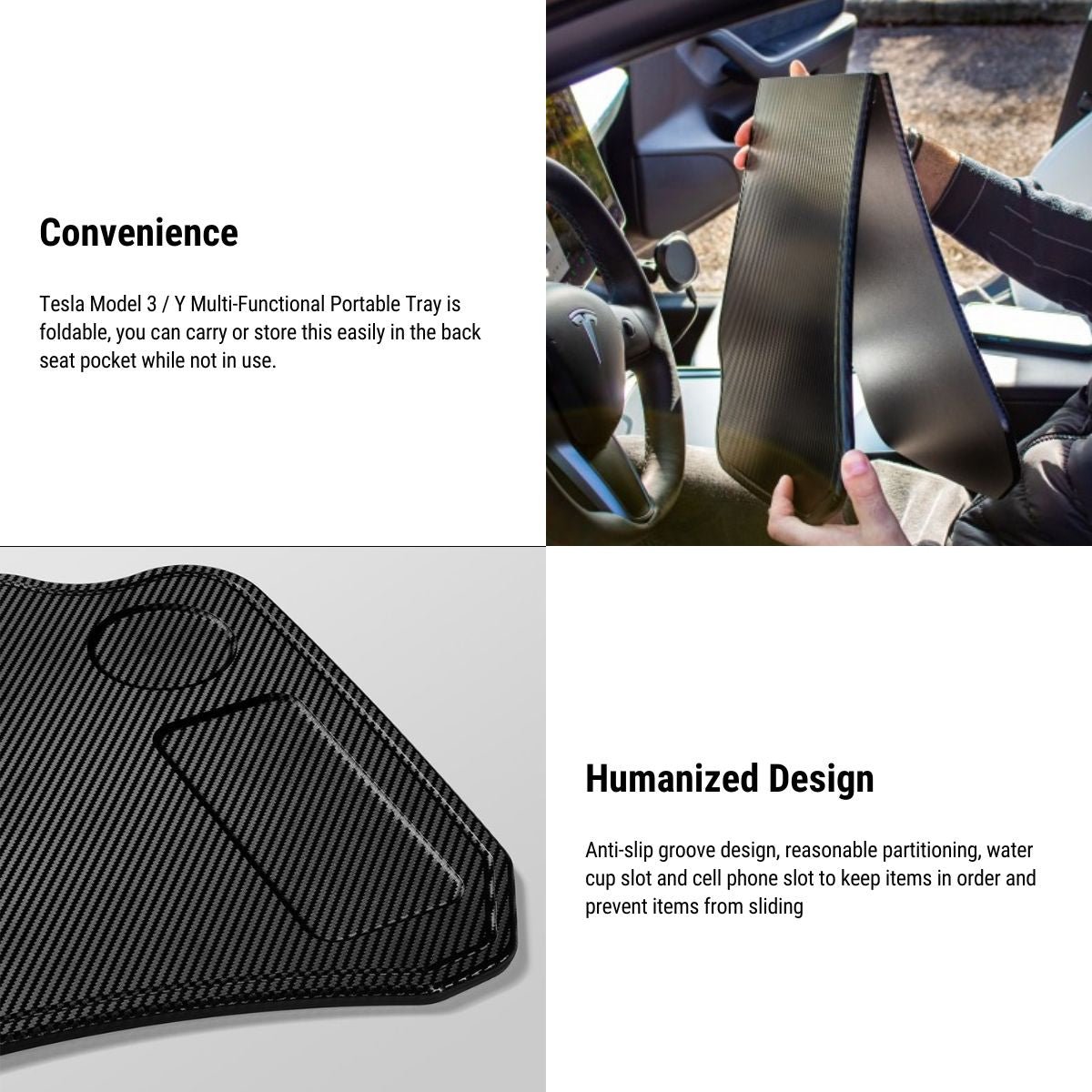 Foldable Laptop Desk for Tesla Model 3 & Y Oval Carbon Black