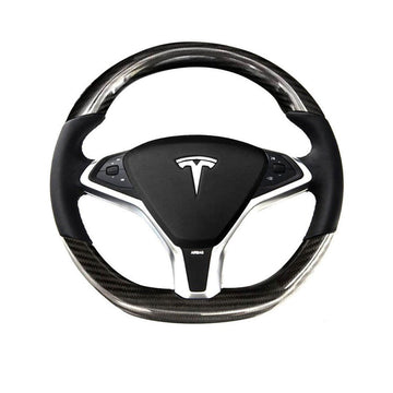 Tesla Model S 2012 - 2020 için Parlak Karbon Fiber Direksiyon Simidi 【Stil 10】
