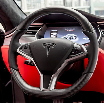 Tesla Model S 2012 - 2020 için Mat Karbon Fiber Direksiyon Simidi 【Stil 11】
