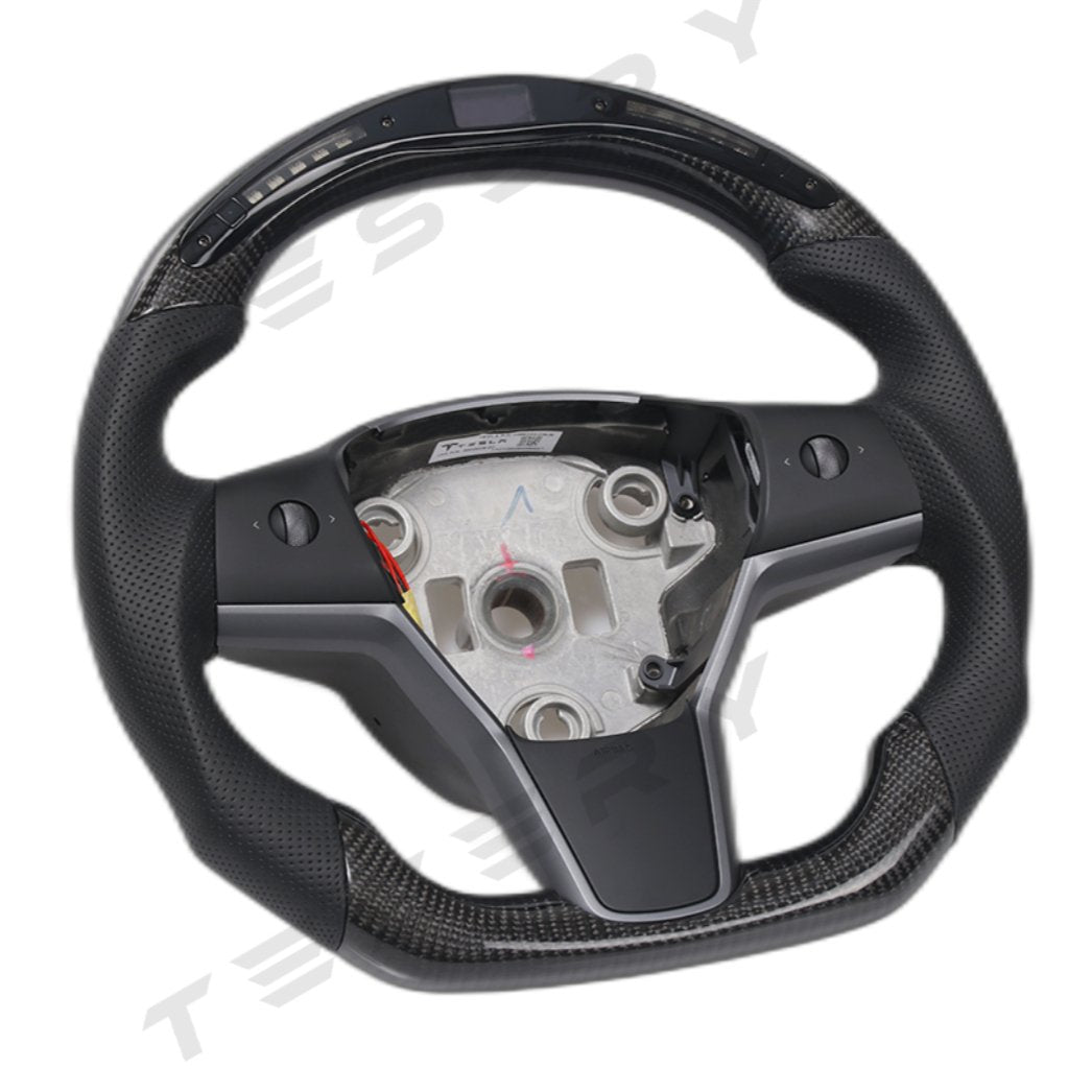 LED Carbon Fiber Steering Wheel with Lights for Tesla Model 3 / Y【Style 4】 - Tesery Official Store