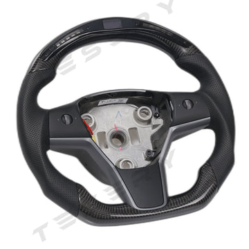 LED Sport Carbon Fiber Steering Wheel with Lights for Tesla Model 3 / Y【Style 4】