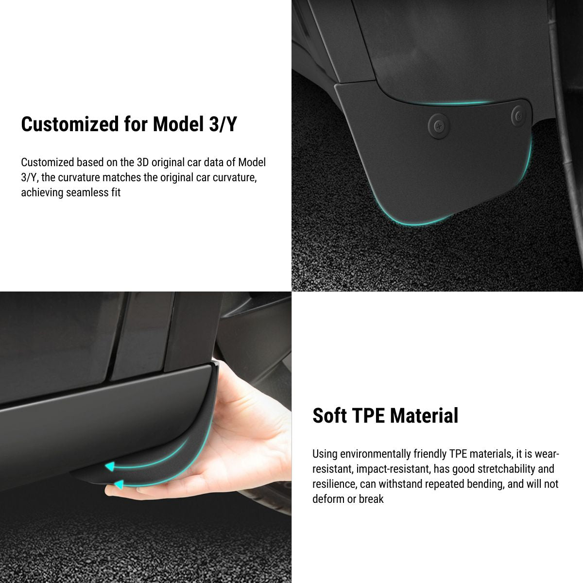 TESERY Hidden Form Mudflaps Kit for Model 3 Highland / Y (4PCS) - Tesery Official Store