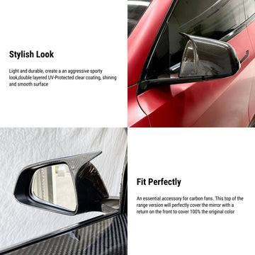 TESERY Cappello a specchio per Tesla Model 3/Y (Stile sportivo)-Mods esterni in fibra di carbonio