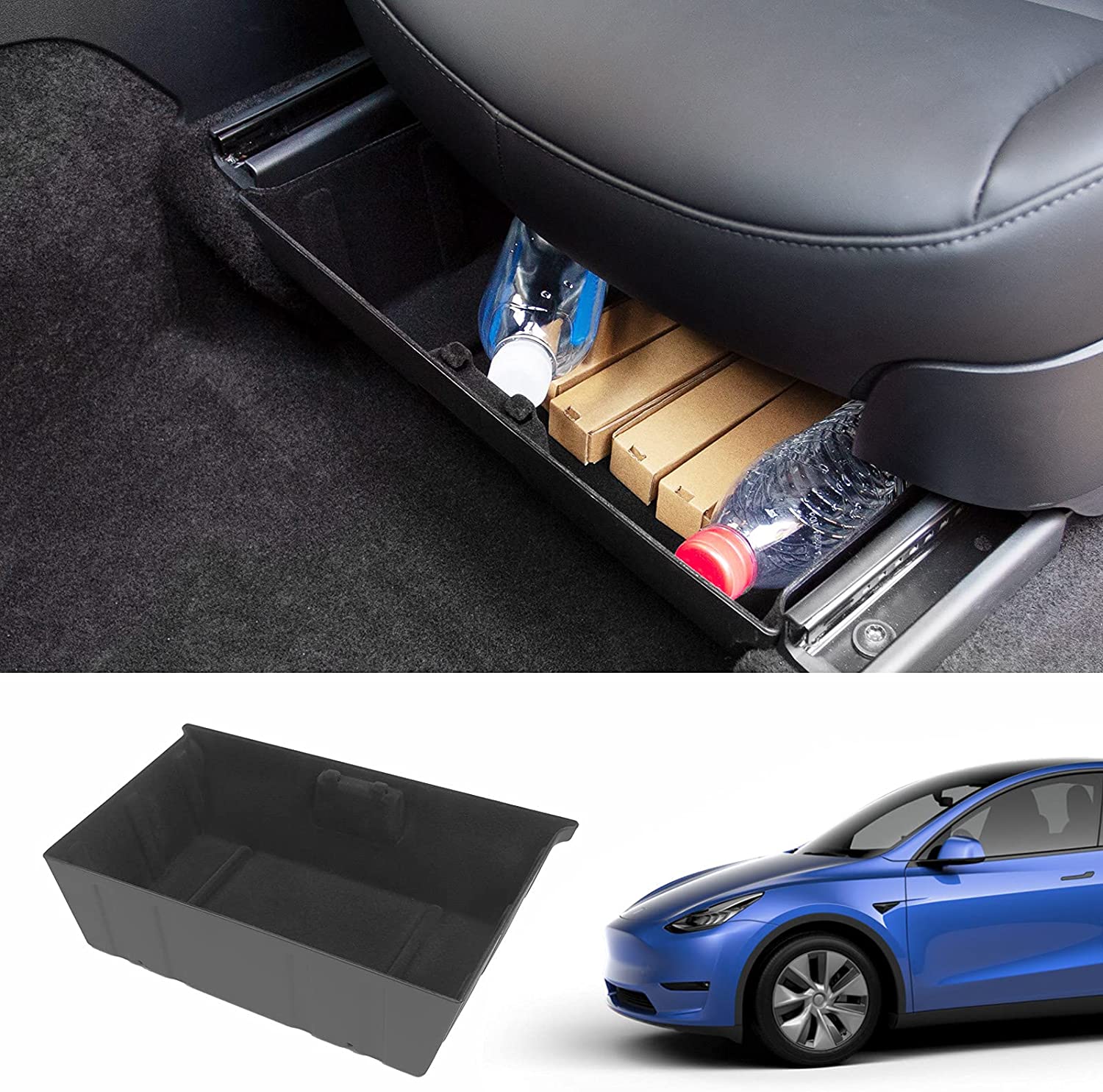 For Tesla Model Y Under Seat Storage Box ABS Flocking Organizer