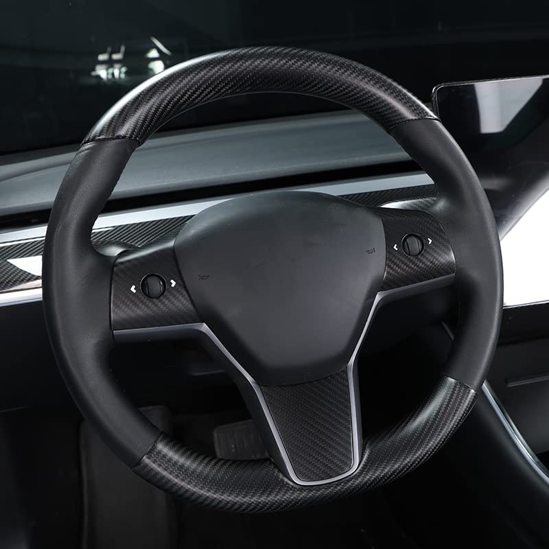 Upper / Lower Parts Steering Wheel Accessories for Tesla Model 3 / Y - Carbon Fiber Interior Mods - Tesery Official Store