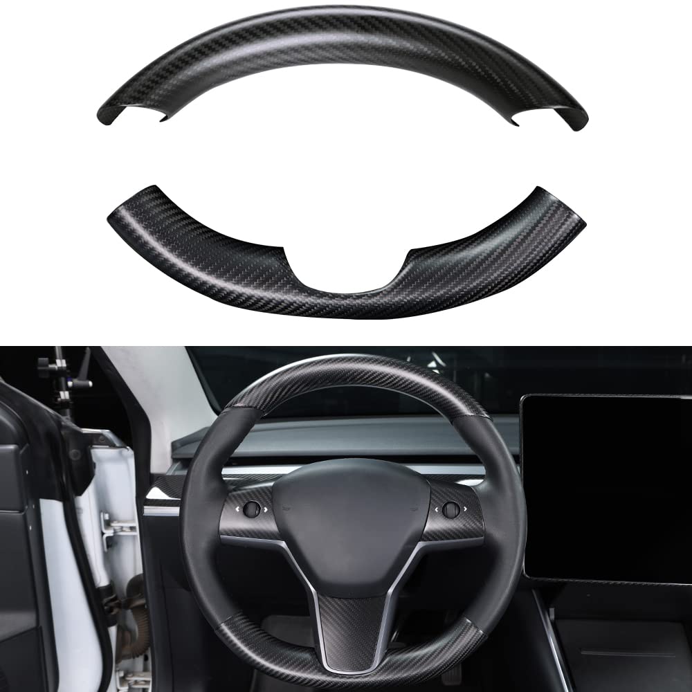 Upper / Lower Parts Steering Wheel Accessories for Tesla Model 3 / Y - Carbon Fiber Interior Mods - Tesery Official Store