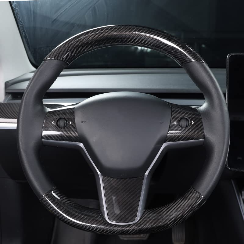 Upper / Lower Parts Steering Wheel Accessories for Tesla Model 3 / Y - Carbon Fiber Interior Mods - Tesery Official Store