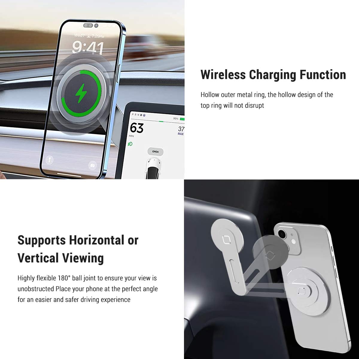 Support de téléphone MagSafe sans recharge à coller à l'écran pour Tesla  Model 3 et